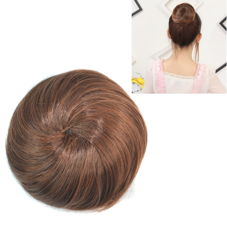 Hair bun disk wig, chestnut brown bun disk top close-up
