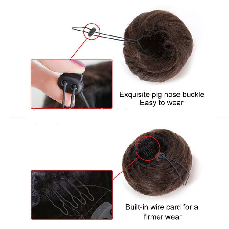 Hair bun disk wig, dark bun with built-in wire and snap closure detail