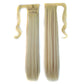 Long straight light-blonde ponytail hair extension shown from front and side