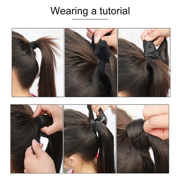 Long ponytail hair extension being clipped onto hair with hands