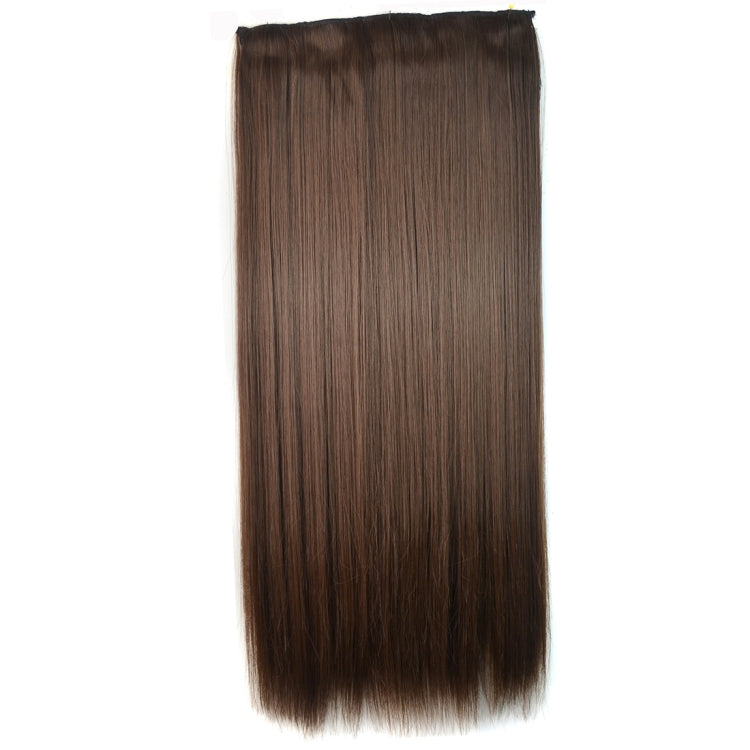 Long straight dark brown hairpiece with smooth, seamless top edge