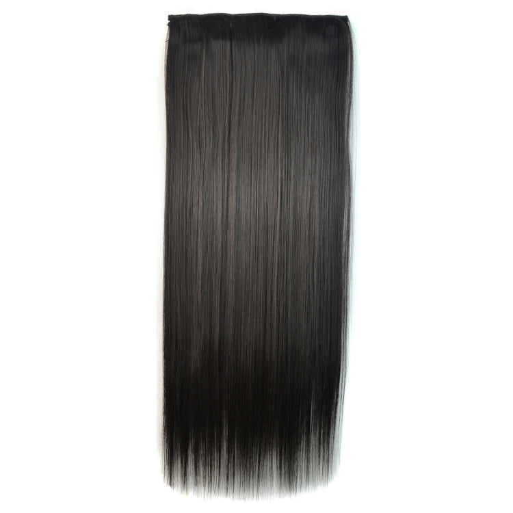 Long straight synthetic hair extension piece with dark tone and smooth top-to-bottom strands