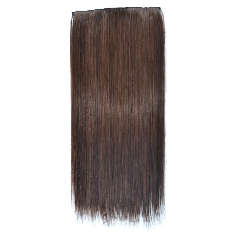 Long straight one-piece hair wig in dark brown with smooth, even strands