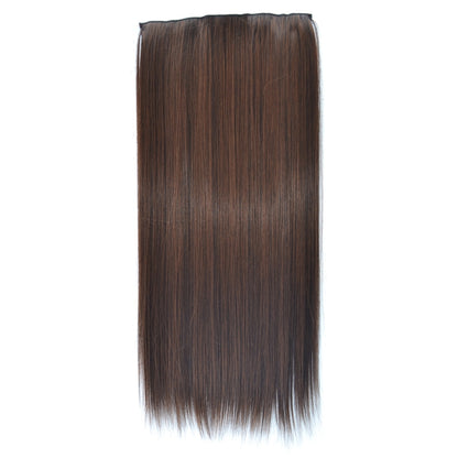 Long straight one-piece hair wig in dark brown with smooth, even strands