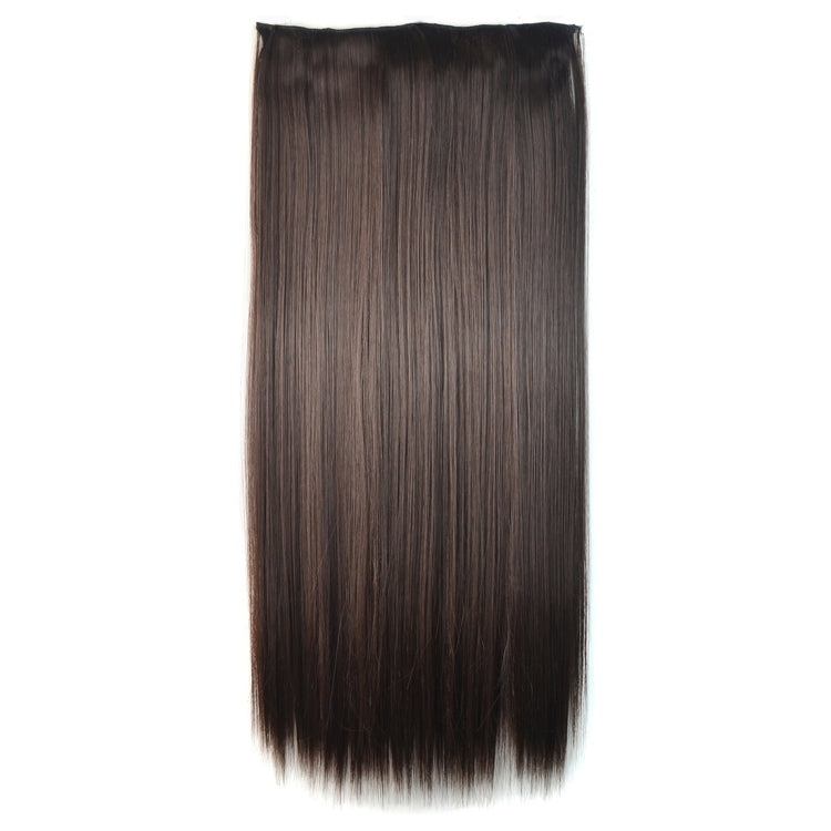 Long straight dark brown hair extension piece with smooth, even texture