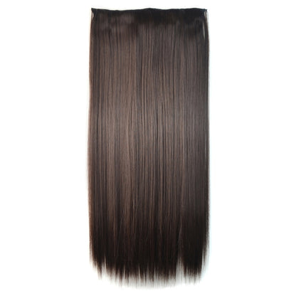 Long straight dark brown hair extension piece with smooth, even texture