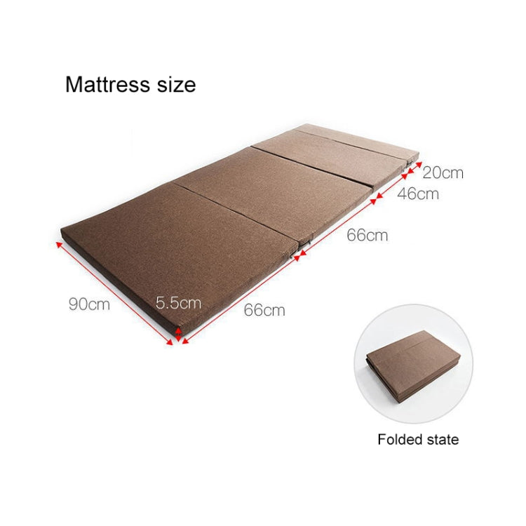 Folding single bed mattress-size diagram with 90cm by 66cm layout and folded-state inset.