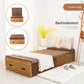 Brown folding single bed with ribbed base, two front slots, and gray mattress top.
