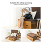 Folding single bed shown in multiple uses with brown frame and gray mattress cushions.