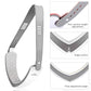 Adjustable V-face lift belt with segmented strap and control buttons on gray body