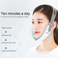 V-shaped LED face lift belt worn around chin and cheeks with blue light glow