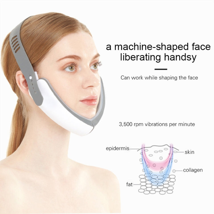 V-shaped LED face lift belt worn by model with handheld-facing LED light strip
