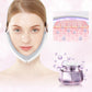 V-shaped LED face lift belt on model’s face with multicolor light effect