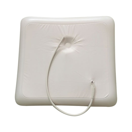 Square inflatable wash basin with off-white PVC walls and attached air hose