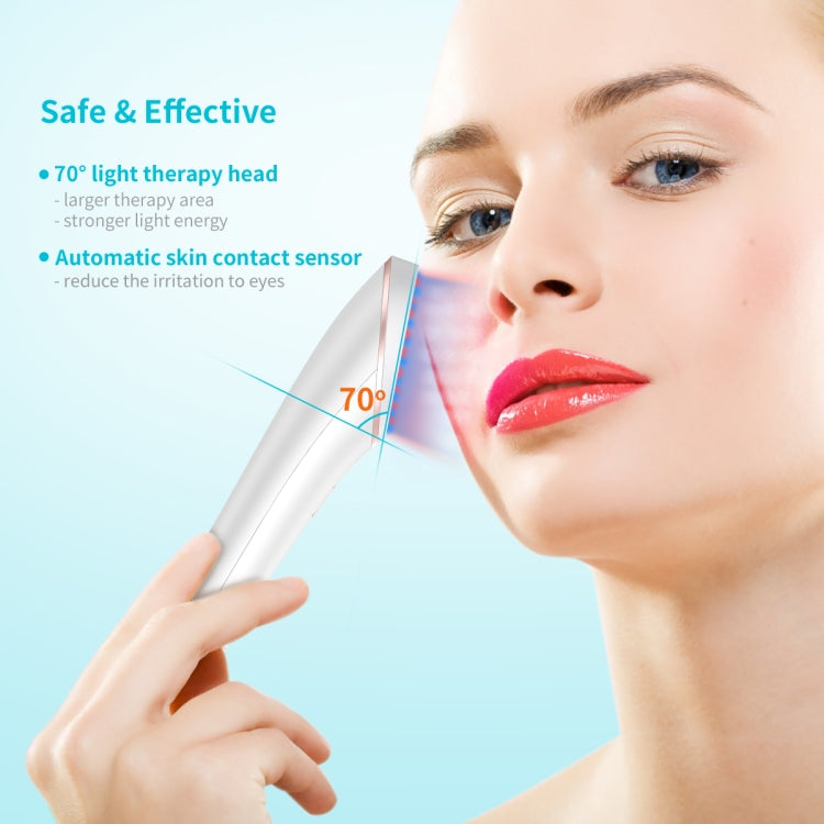White light therapy acne device with angled LED treatment head