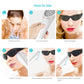 Handheld acne light therapy device shown during face treatment steps
