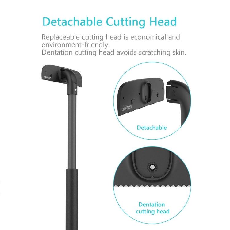 Back shaver with detachable cutting head and black telescoping handle