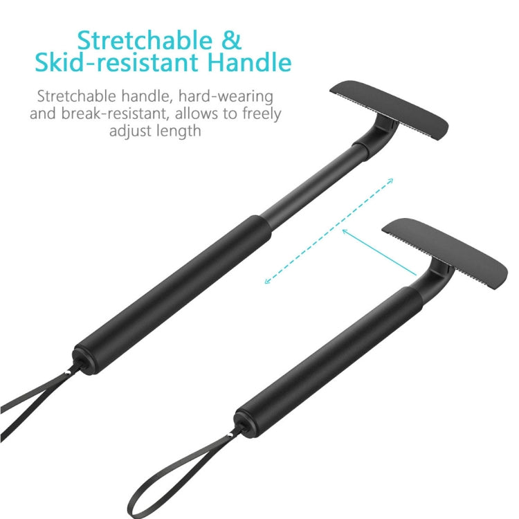 Stretchable back razor with long black handle and lanyard strap