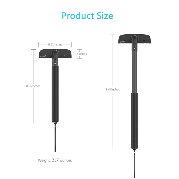 Back shaver size view with black handle, lanyard cord, and measurement lines