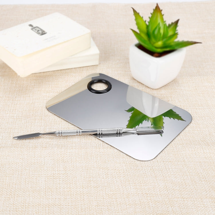 L-size square stainless steel makeup palette with mixing ring and spatula brush