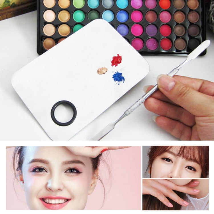 L-size square stainless steel makeup palette with mixing ring, color pans, and brush