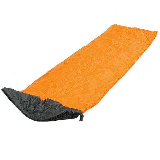 Orange inflatable lounger sofa laid out flat with black underside and carry edge