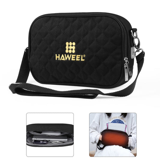Black quilted small messenger bag with zipper and adjustable crossbody strap