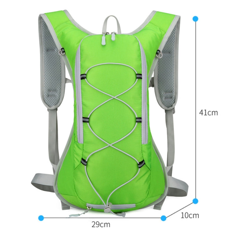 Front view green hydration backpack with vented side panels and adjustable chest strap
