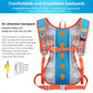 Blue hydration backpack with breathable mesh back and adjustable chest and waist belt