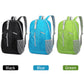 Hiking backpack set: black, blue, and green large foldable bags with zip fronts
