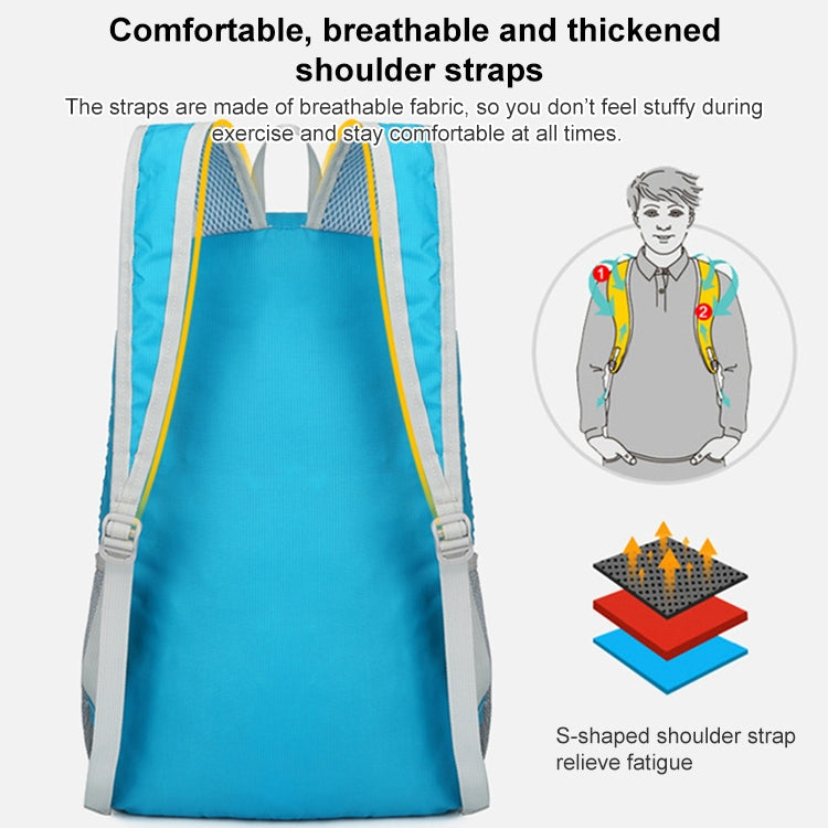 Blue backpack back view with breathable thick shoulder straps and padded S-shaped design
