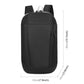 Black large-capacity backpack, front panel with zippered side pocket and adjustable strap