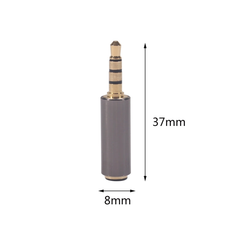 3.5mm plug adapter, dark gray body; 37mm length, 8mm diameter