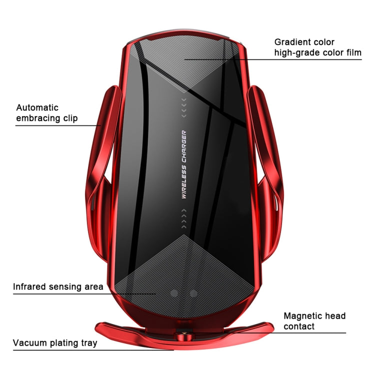 Red accent magnetic wireless charging car phone holder with infrared sensing area