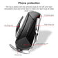 Black magnetic wireless charging car phone holder with clips, pads, and front sensing area