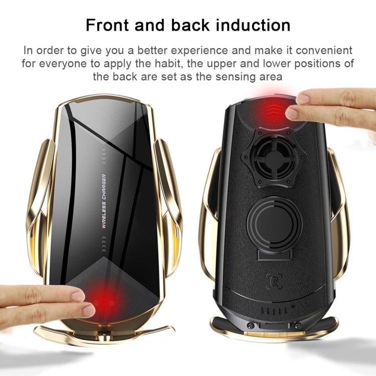 Gold magnetic wireless charging car phone holder with front and back induction sensing