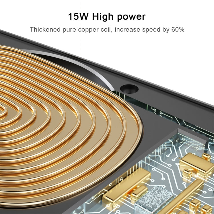 Close-up of copper coil and circuit board inside wireless charging car holder