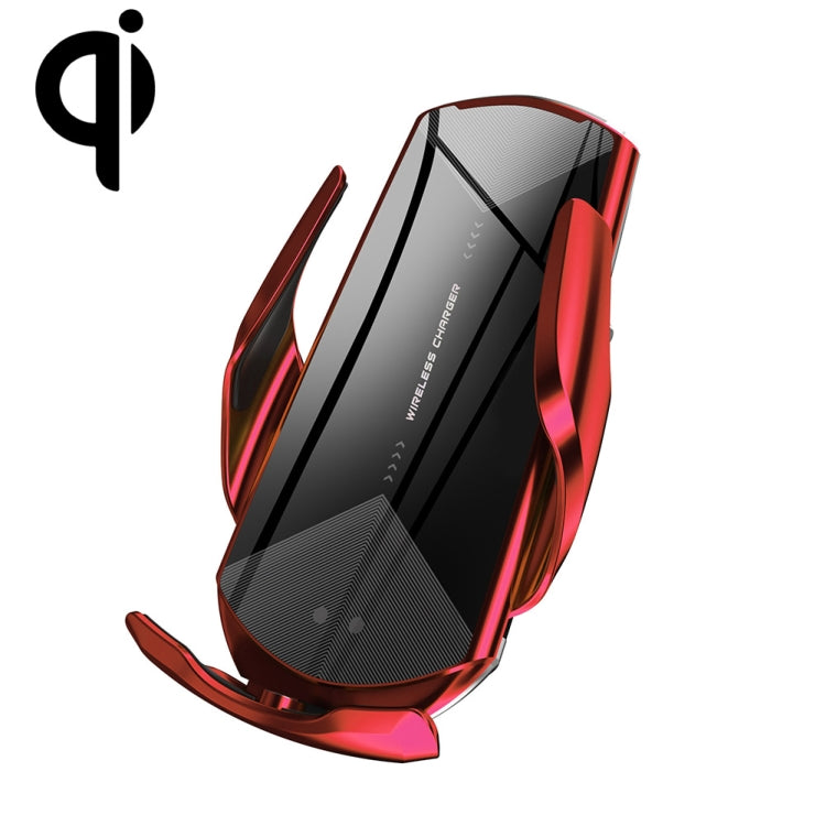 Universal magnetic car phone charger holder with red cradle and side clamps