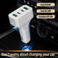 White dual-port car charger plugged in with two green USB ports