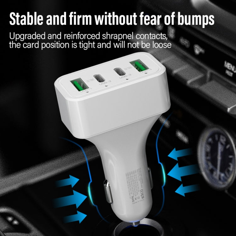 White car charger with dual USB ports and reinforced contact pins