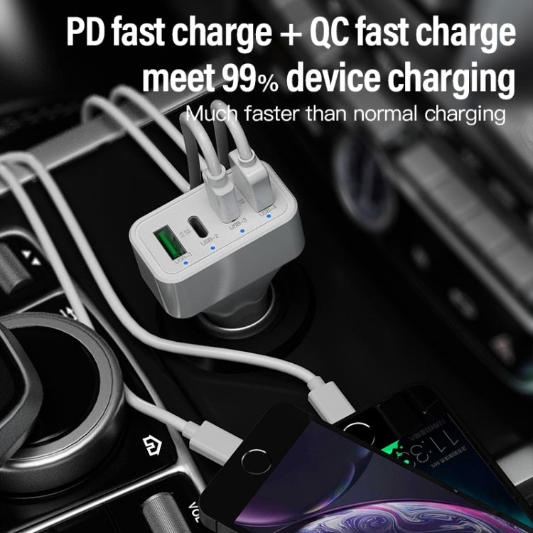 White dual-port car charger with USB cable connection in car