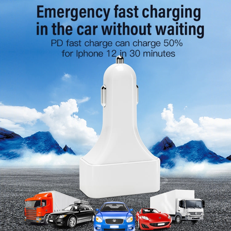 White emergency fast car charger with dual USB ports and wide base