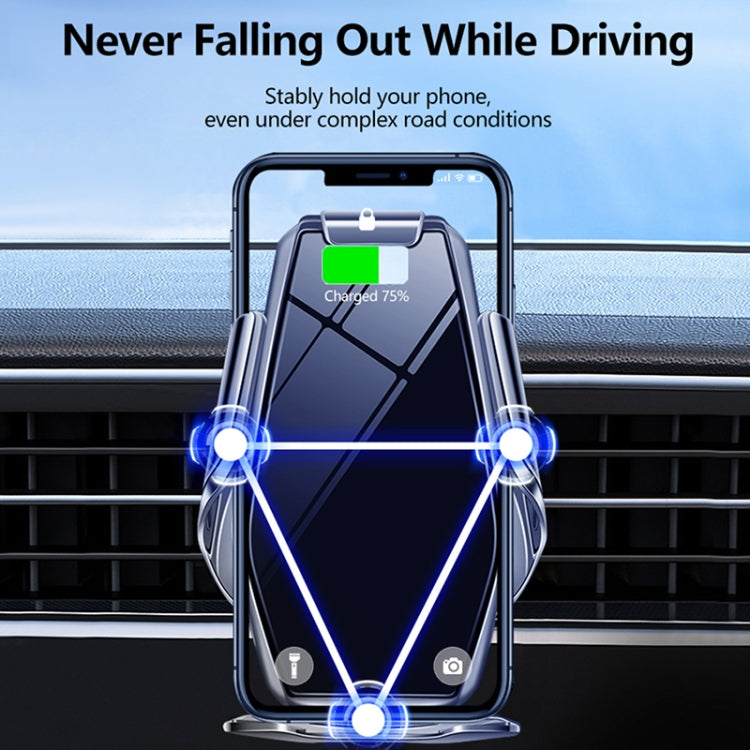 Wireless car phone holder with secure grip to keep the phone stable while driving