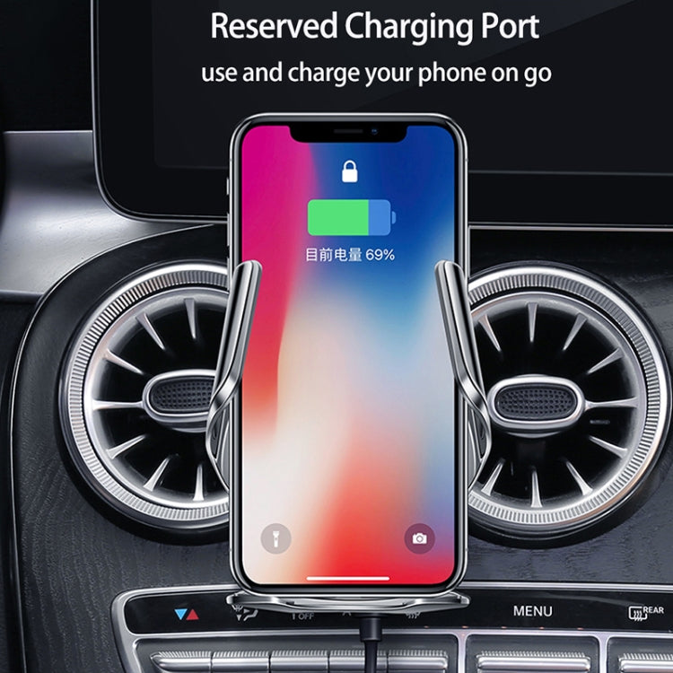 Wireless car phone holder mounted on air vents with phone charging