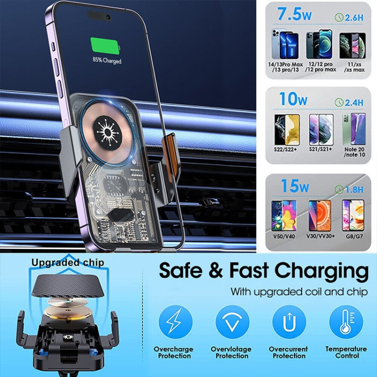 Wireless charging car holder with fast-charging coil and adjustable phone stand
