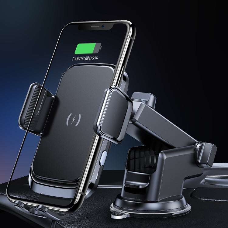 Car wireless charging phone holder with suction cup base and adjustable clamp mount