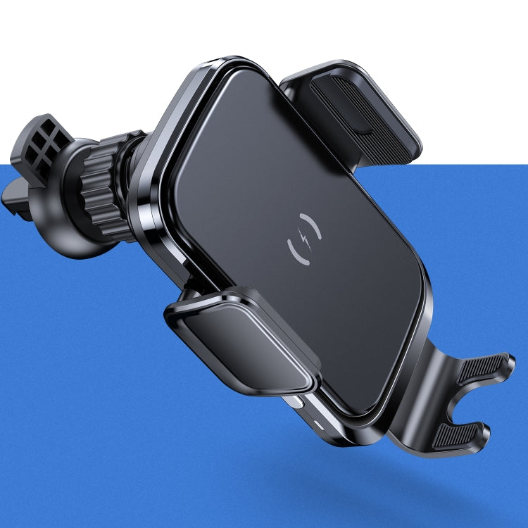 Car wireless charging phone holder with gravity arms and vented side grips