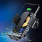 Car wireless charging gravity phone holder with spring-loaded clamp grips phone
