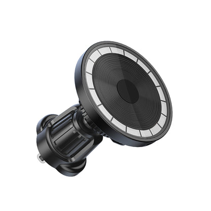 Magnetic car air vent phone holder with circular disc mount and clamp arms.