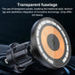 Transparent magnetic car air vent phone holder with orange coil ring and disc center.